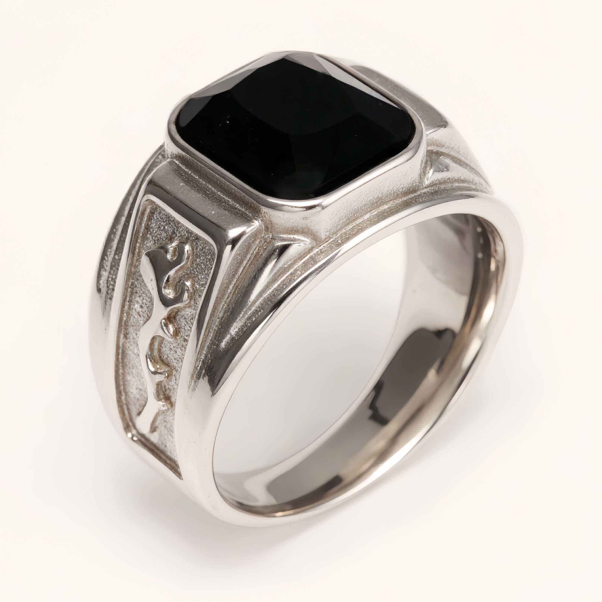 Silver - Carved Square Color - Gem Ring - Retro and Trendy Jewelry | BL135GH-JinBaoJewerly