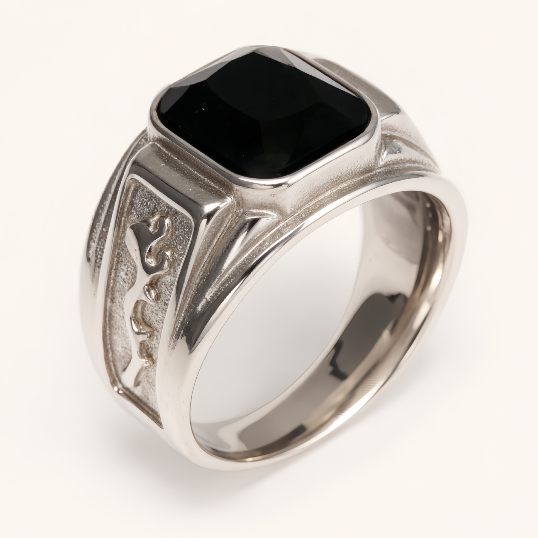 Silver - Carved Square Color - Gem Ring - Retro and Trendy Jewelry | BL135GH-JinBaoJewerly