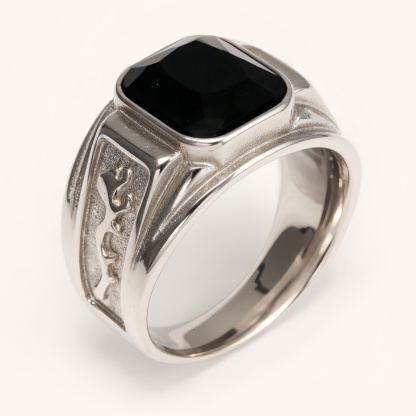 Silver - Carved Square Color - Gem Ring - Retro and Trendy Jewelry | BL135GH-JinBaoJewerly
