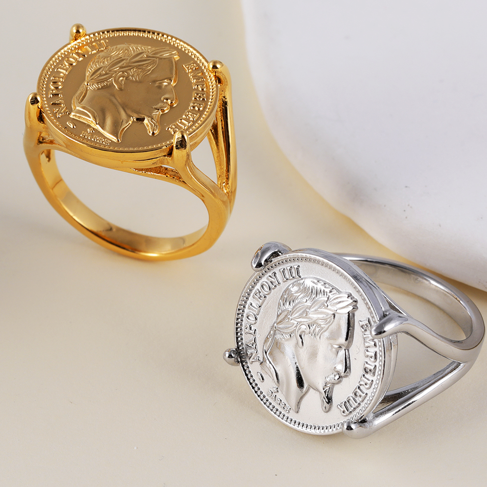 Napoleon Iii Coin Inlaid Commemorative Men's Stainless Steel Ring| G005063-JinBaoJewerly