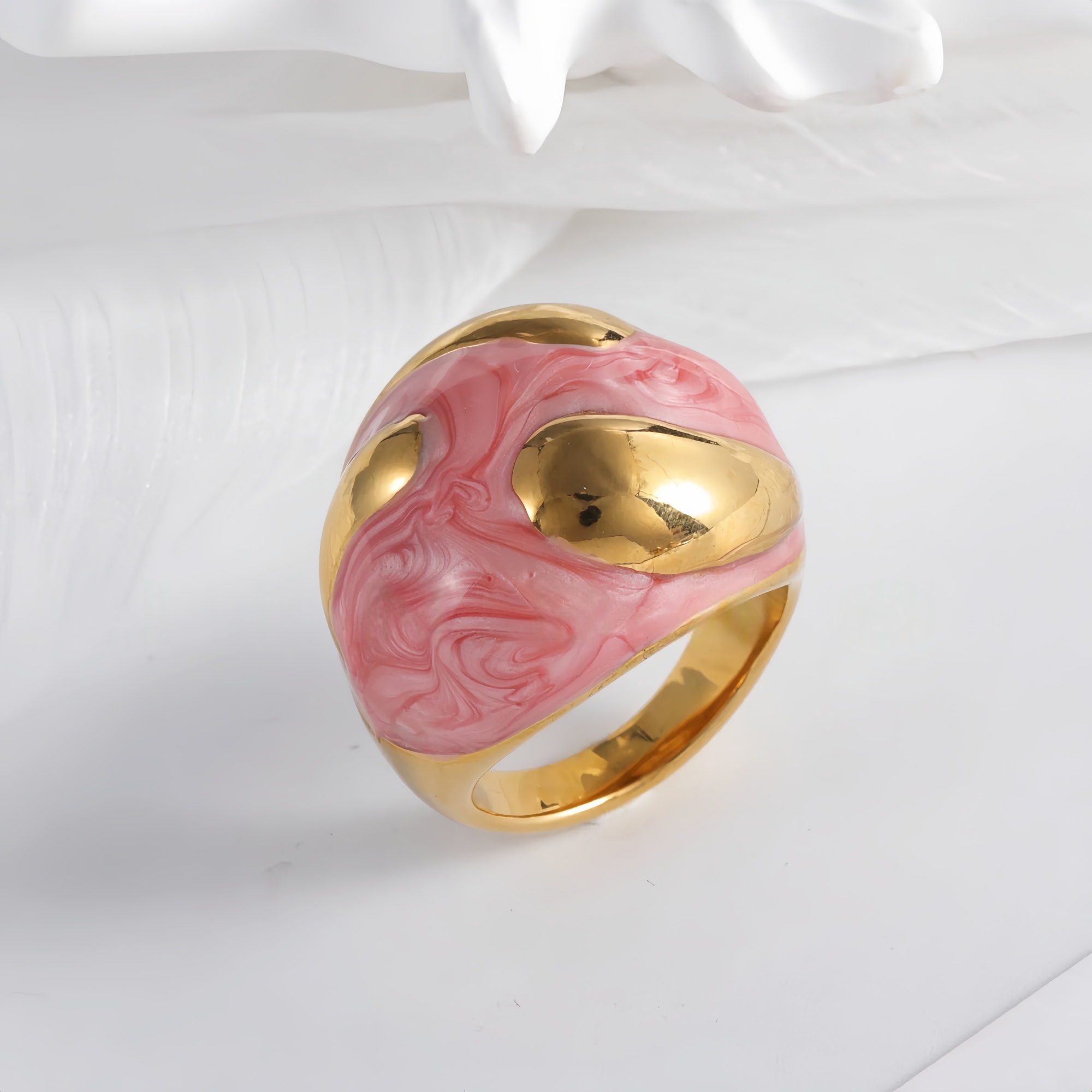 Colorful Marbled Resin Stainless Steel Ring with Gold Detail for Women | G004486-JinBaoJewerly