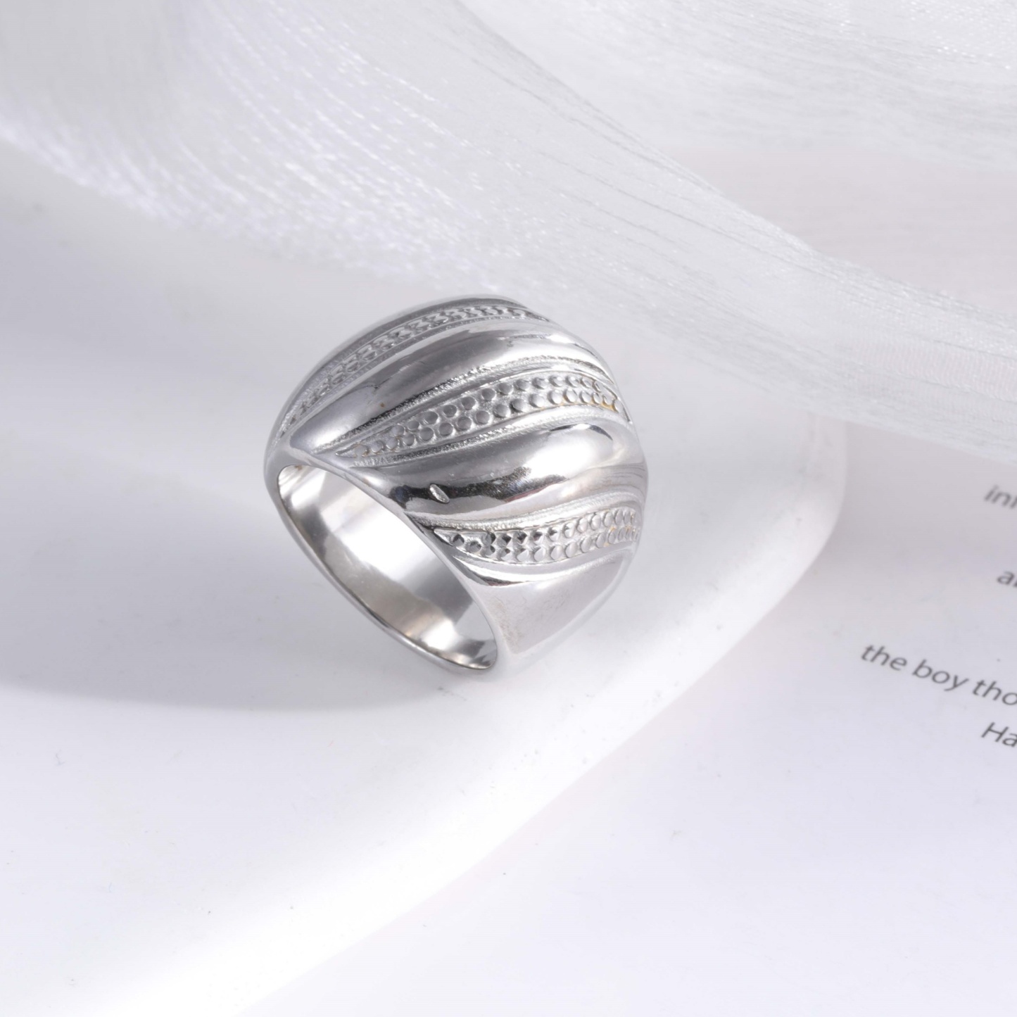 24K Gold Plated Stainless Steel Wavy Polished Men's Waterproof Ring丨G003411-JinBaoJewerly