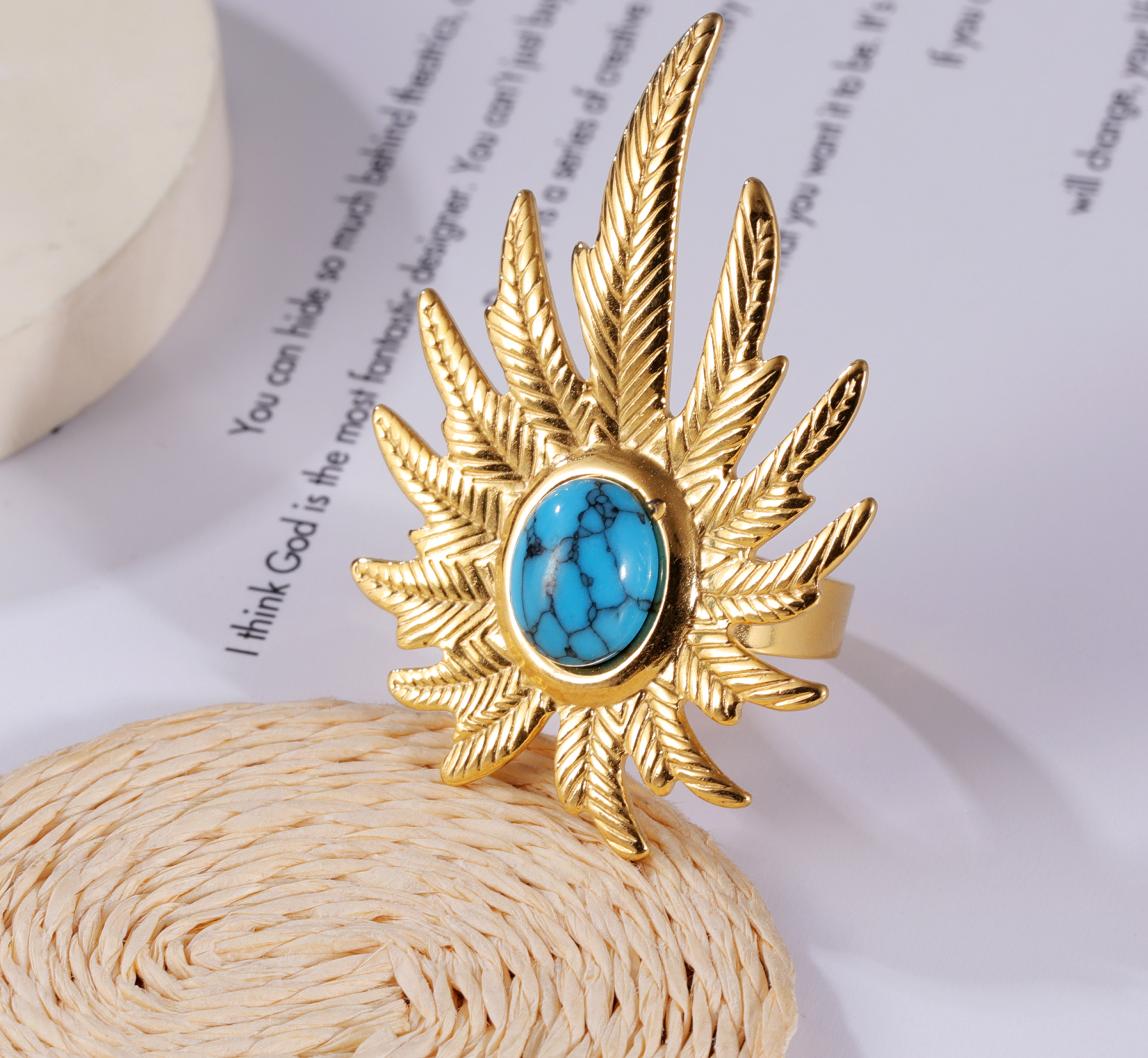 Turquoise in Leaves - Nature-Inspired Ring for Women | G005434-JinBaoJewerly