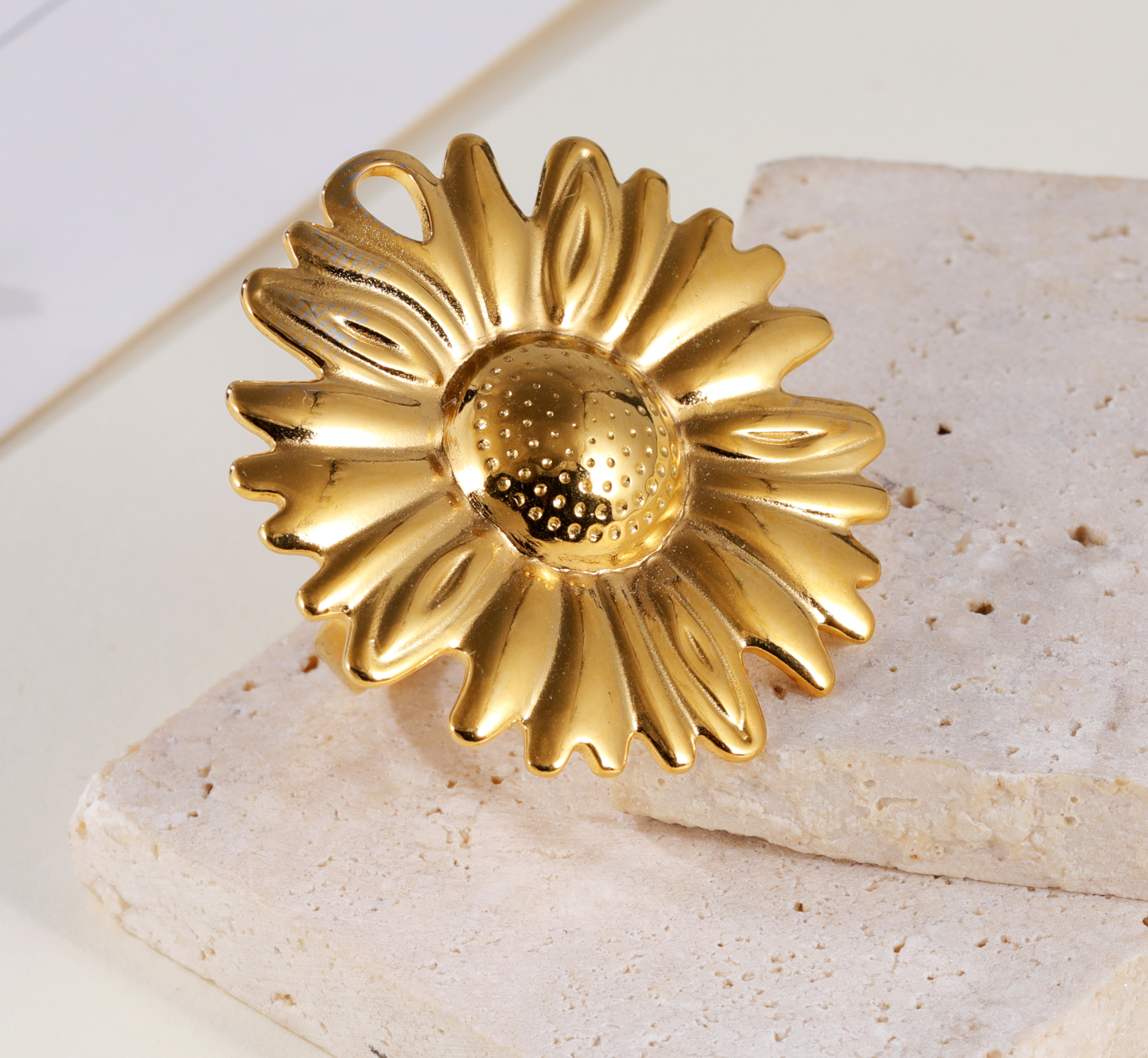 Adjustable 24K Gold Plated Stainless Steel Daisy Women's Ring | G005376-JinBaoJewerly