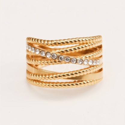 Multi-Layer Beaded Twisted Wave Women's Ring | E0050