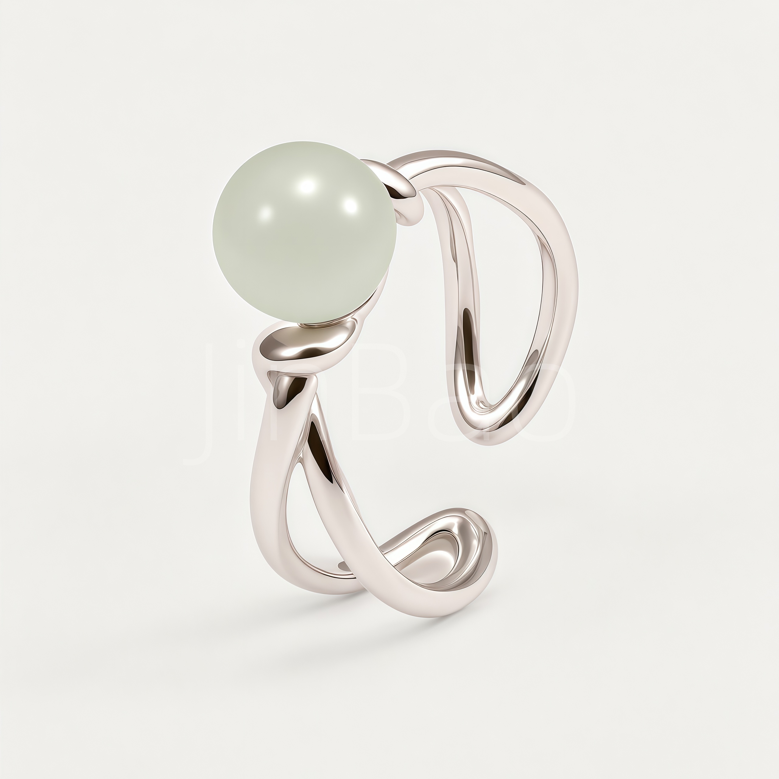 Sculpture Twist Open Women's Ring with White Jade Bead | N00412