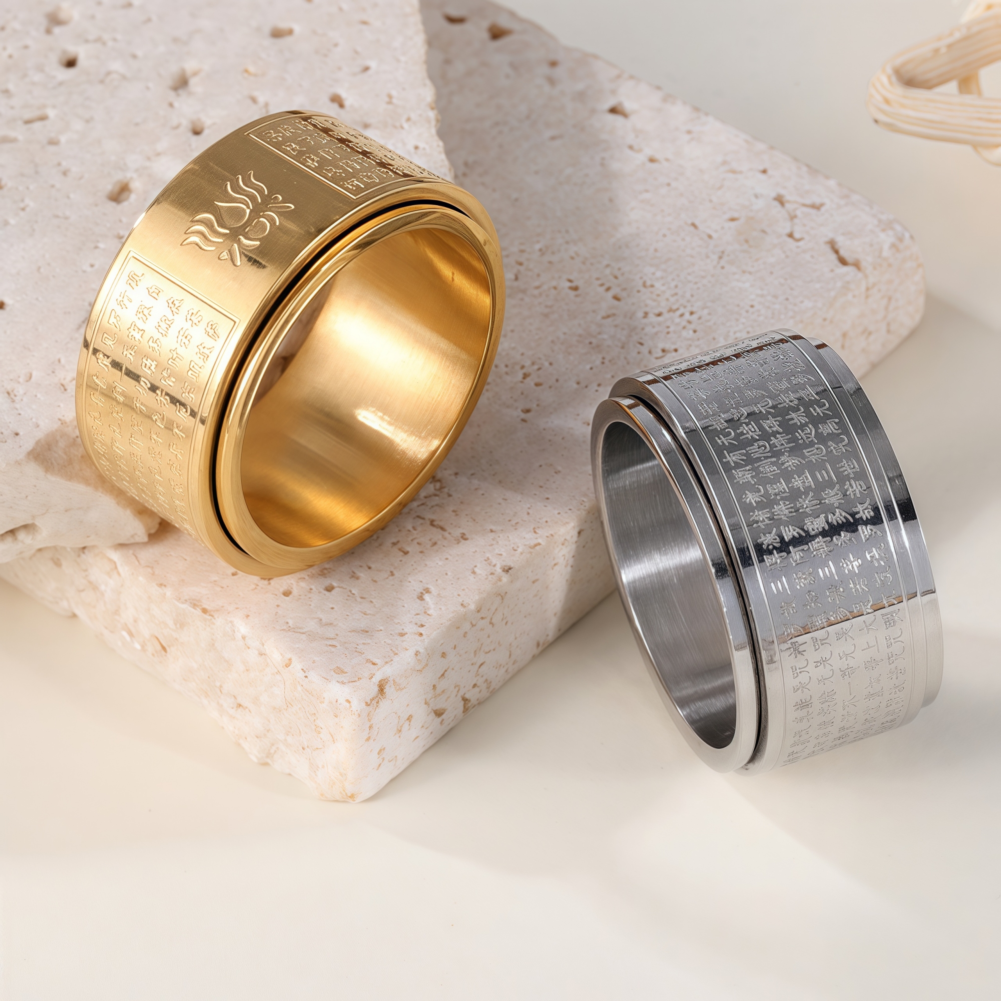China Buddhist Heart Sutra Rotatable Stainless Steel Universal Ring For Men And Women丨F-1-154-JinBaoJewerly