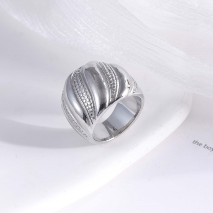 24K Gold Plated Stainless Steel Wavy Polished Men's Waterproof Ring丨G003411-JinBaoJewerly