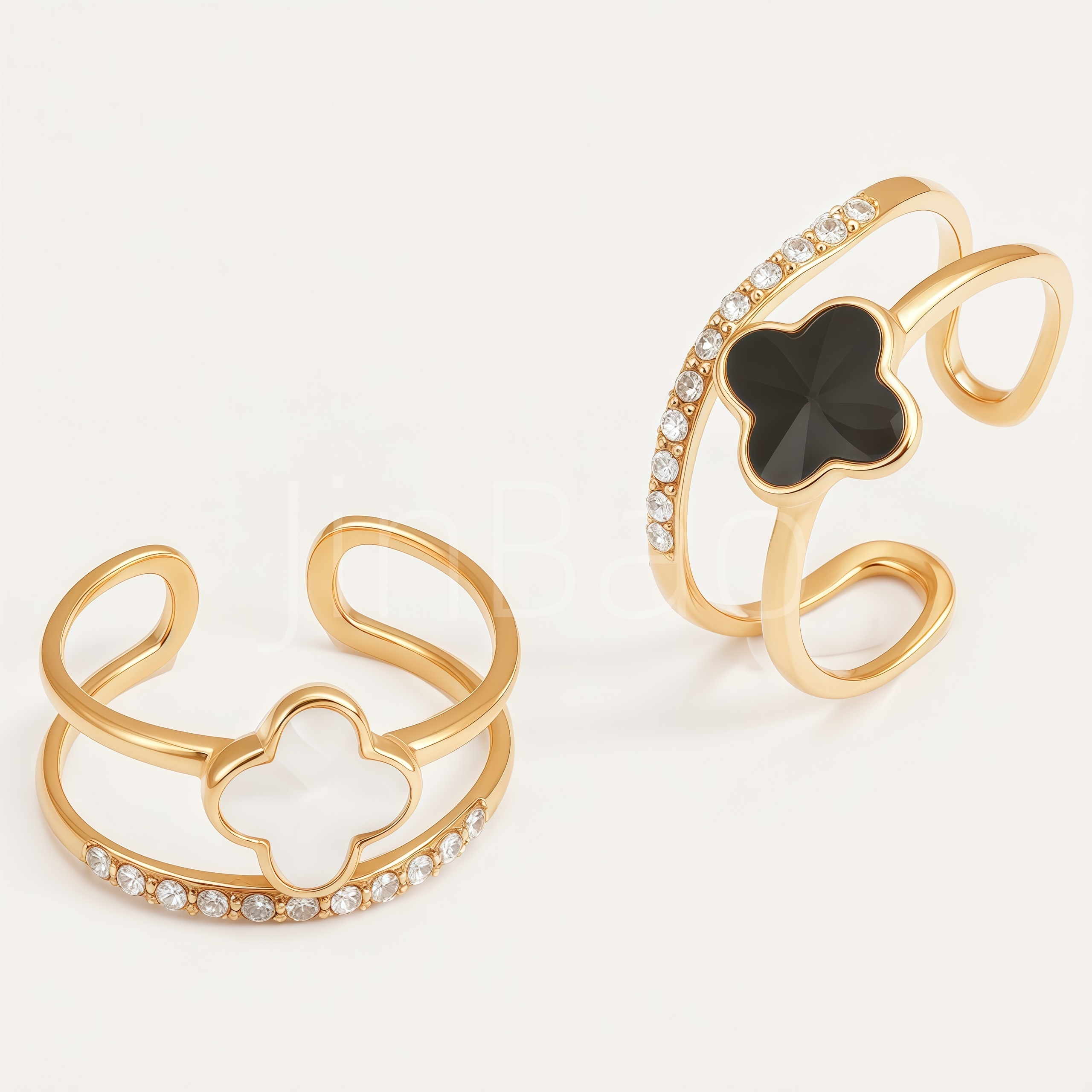 Four-Leaf Clover Gold-Tone Open Women Ring | N001915