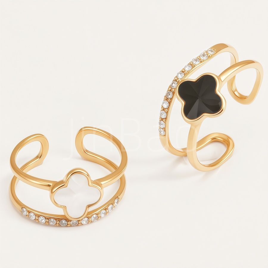 Four-Leaf Clover Gold-Tone Open Women Ring | N001915
