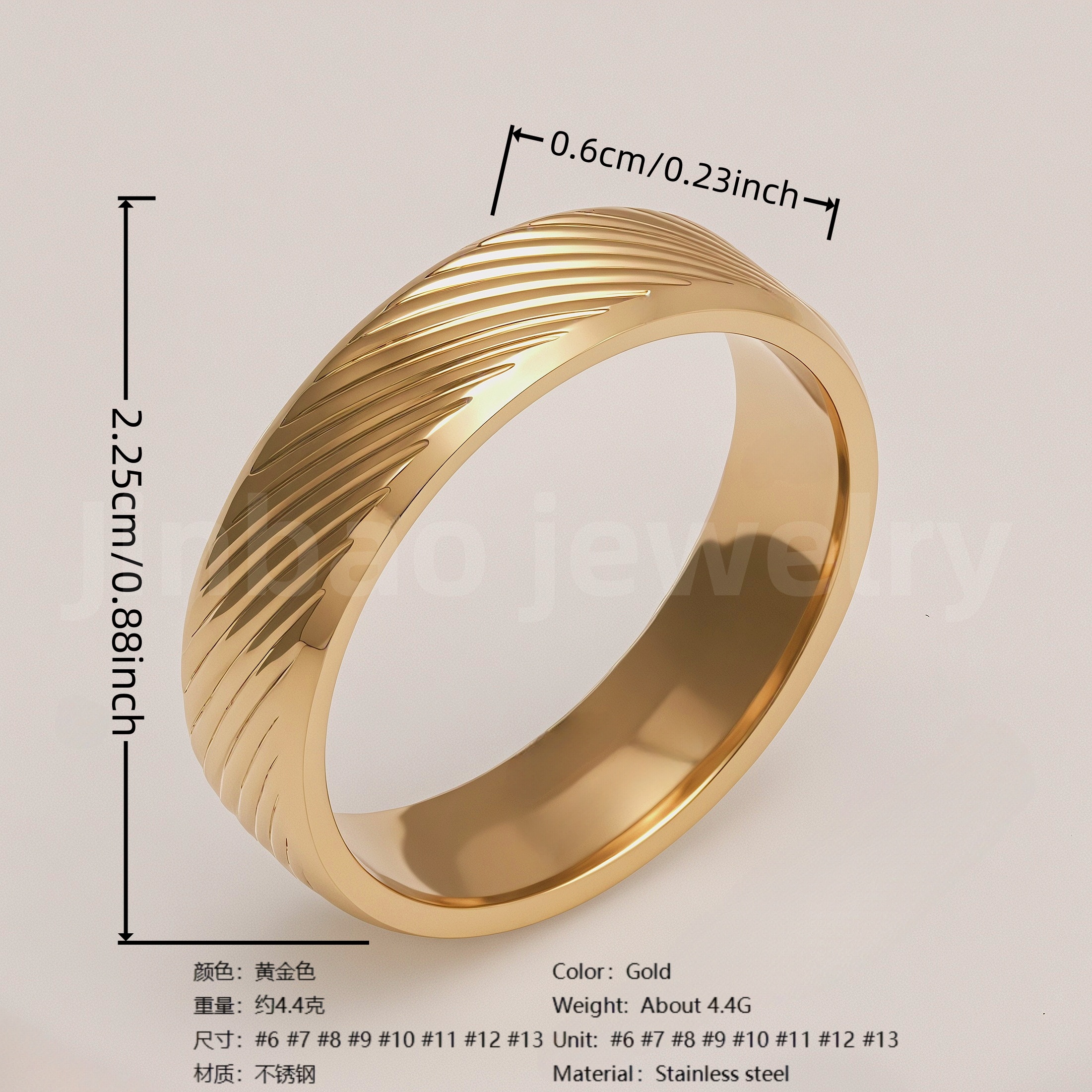 24K Gold-Plating Stainless Steel Retro Pattern Men's Waterproof Ring  6MM-JinBaoJewerly