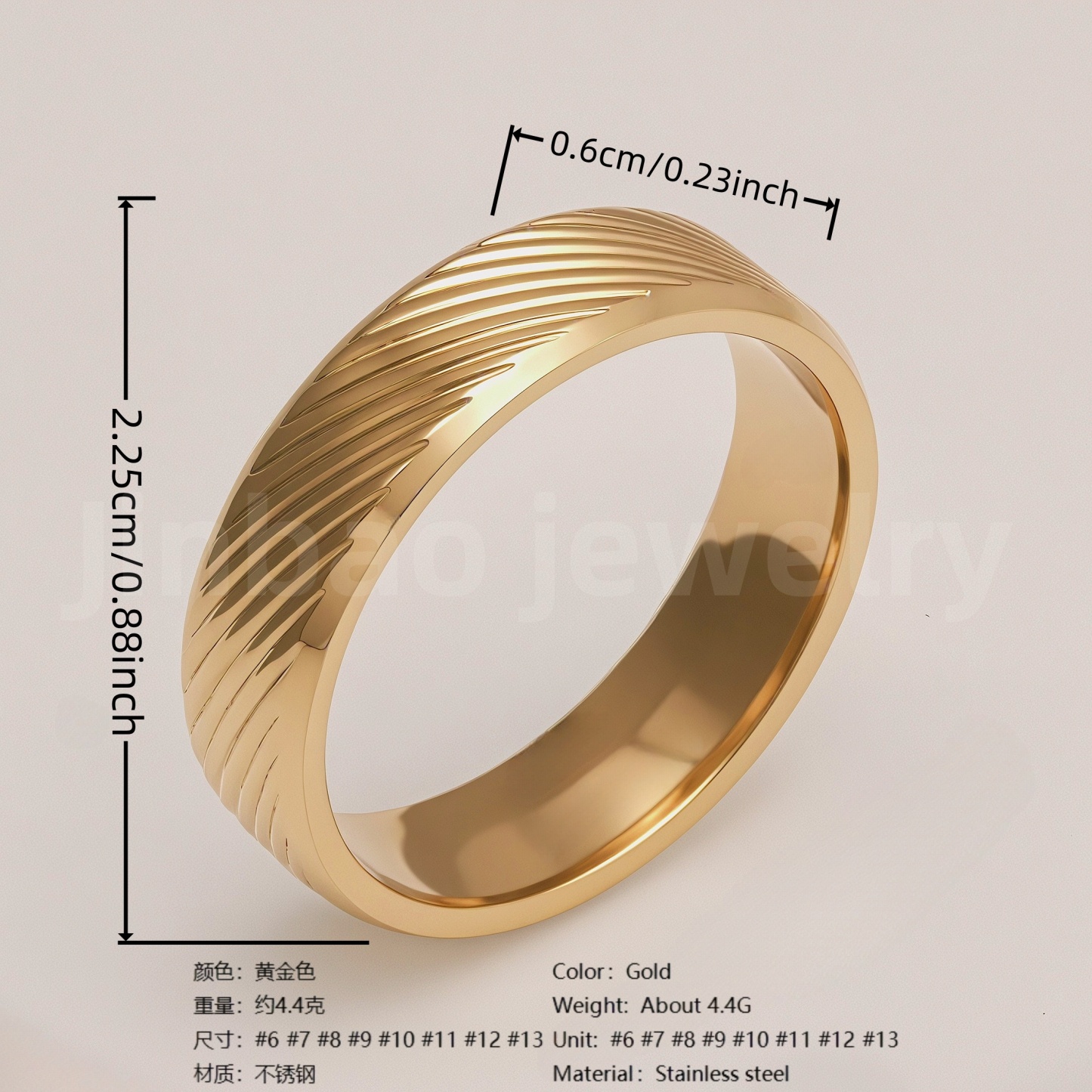 24K Gold-Plating Stainless Steel Retro Pattern Men's Waterproof Ring  6MM-JinBaoJewerly