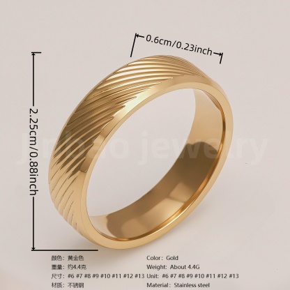 24K Gold-Plating Stainless Steel Retro Pattern Men's Waterproof Ring  6MM-JinBaoJewerly