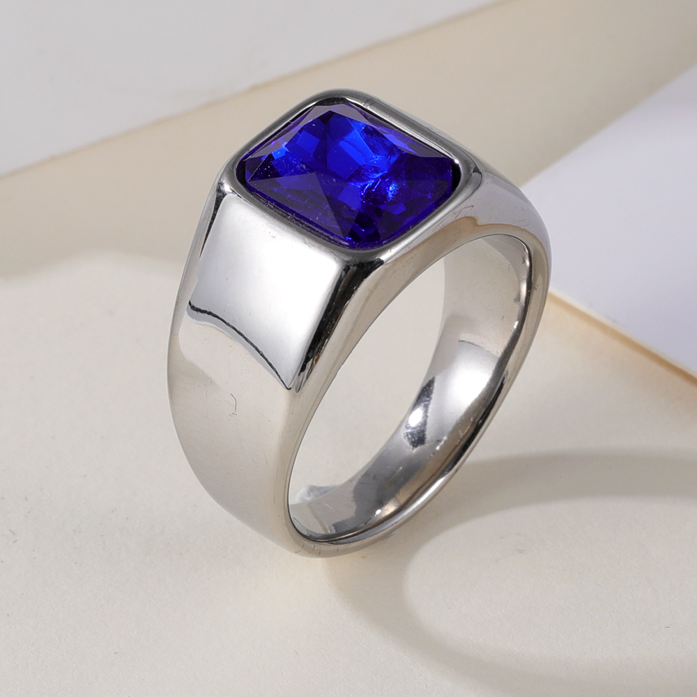 Vintage Black Stainless Steel Gemstone Ring Trendy Statement Ring for Men and Women | B404-JinBaoJewelry