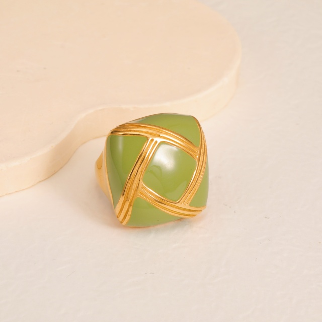 Gold-woven olive green square fashion women's ring