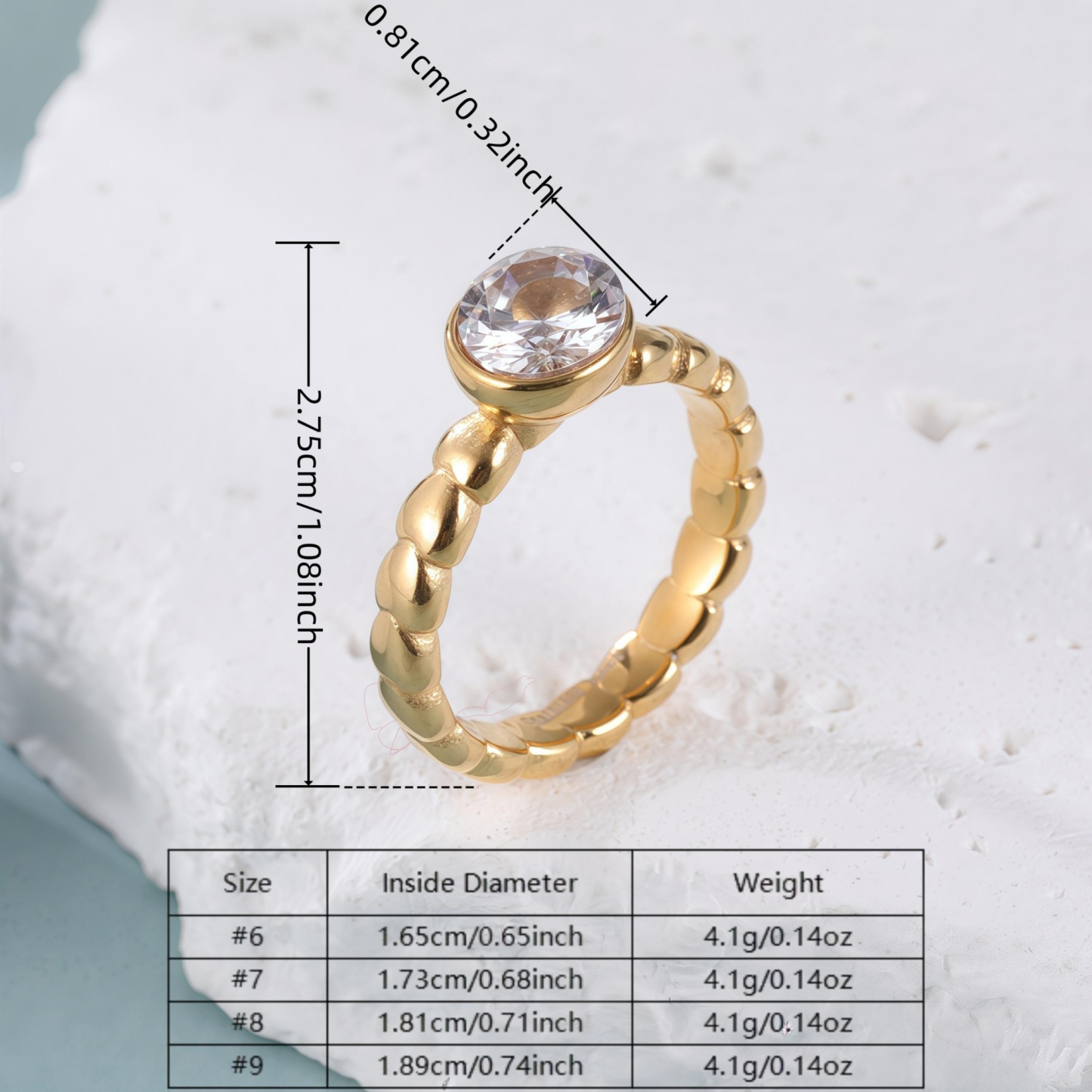 Daily Simple Round Gemstone Stainless Steel Women's Waterproof Ring丨PL956-JinBaoJewerly