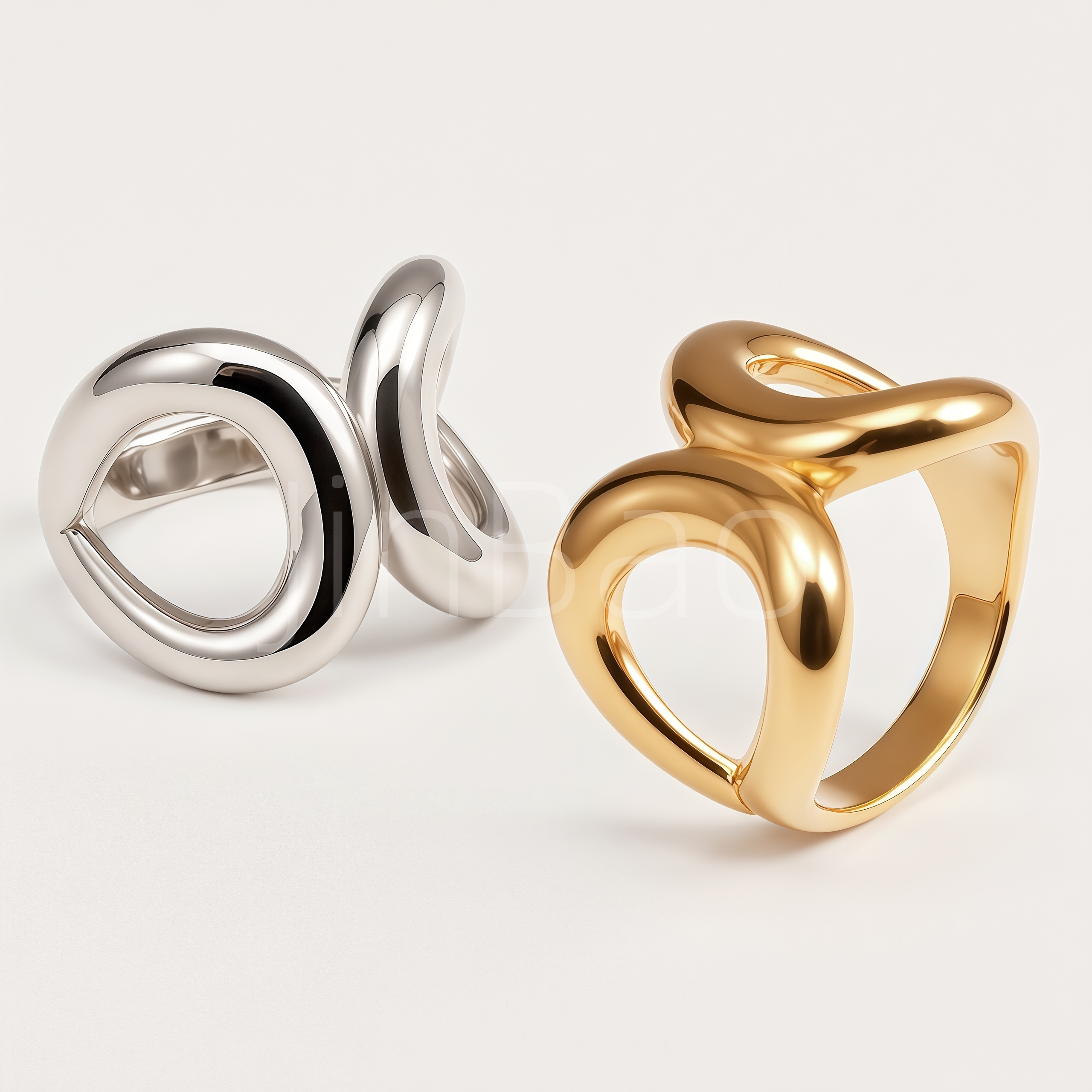 Chunky Fluid Twisted Double Loop Sculpture Ring for Women | E00504