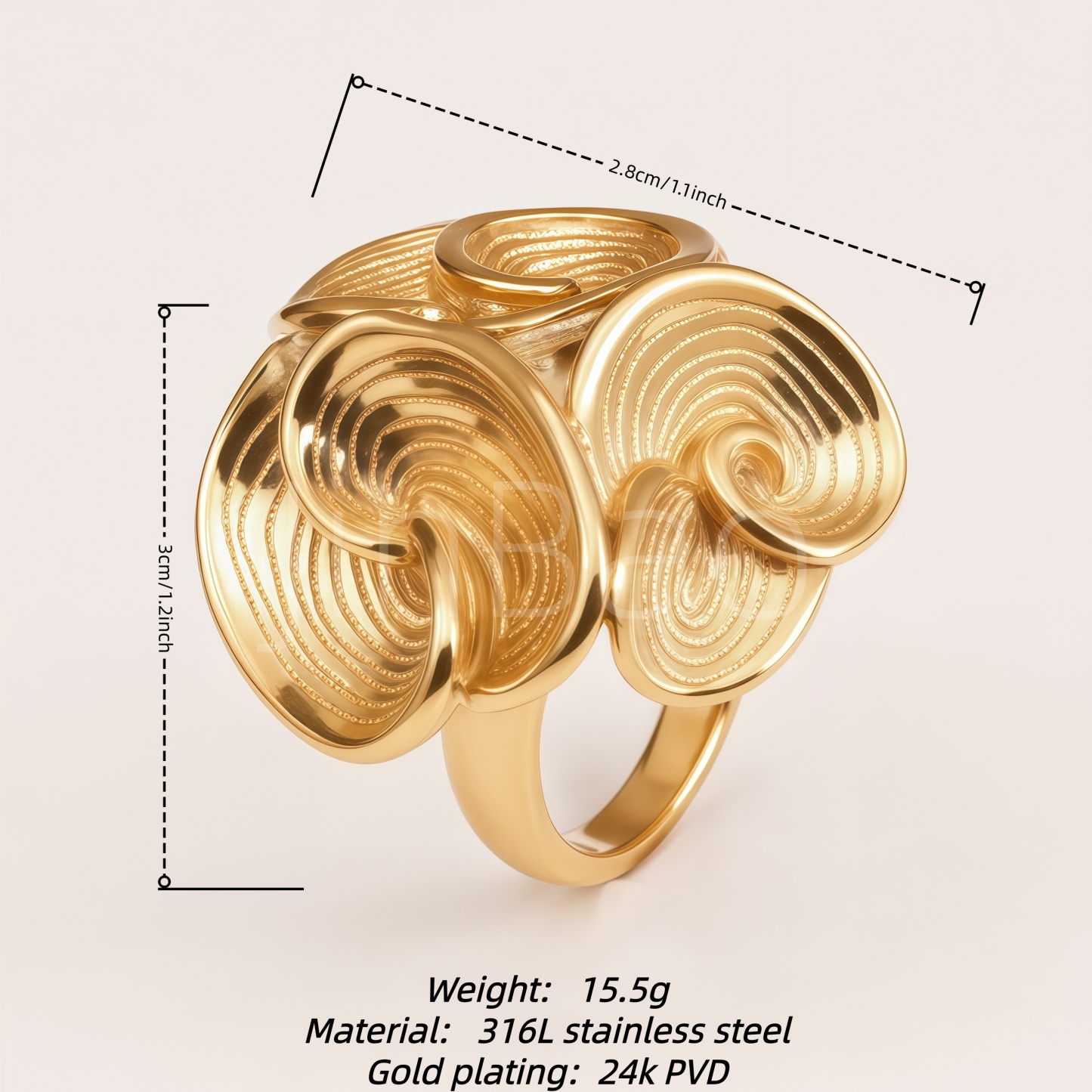 3D Swirl Spiral Textured Floral Women's Ring | E00542