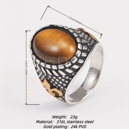 Vintage Two‑Tone Simulated Tiger‑Eye Men Signet Ring Set