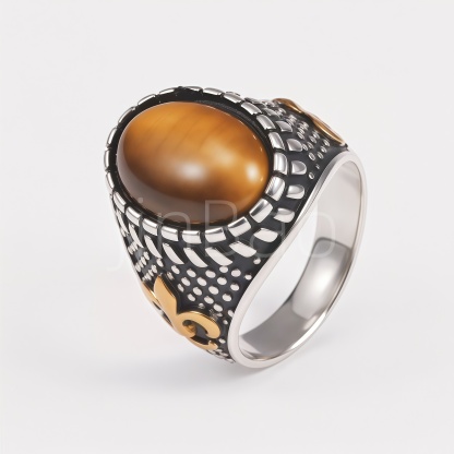 Vintage Two‑Tone Simulated Tiger‑Eye Men Signet Ring Set