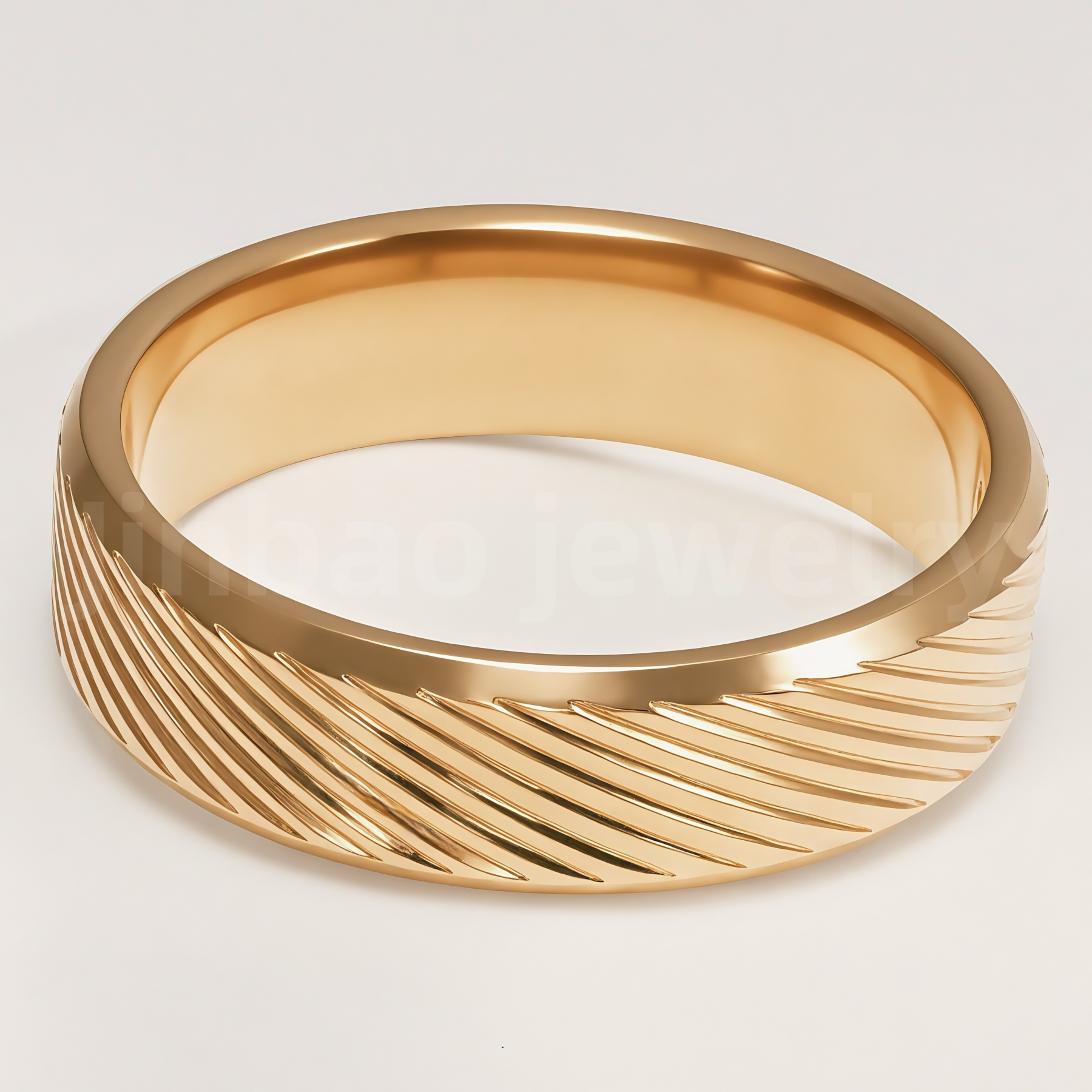 24K Gold-Plating Stainless Steel Retro Pattern Men's Waterproof Ring  6MM-JinBaoJewerly