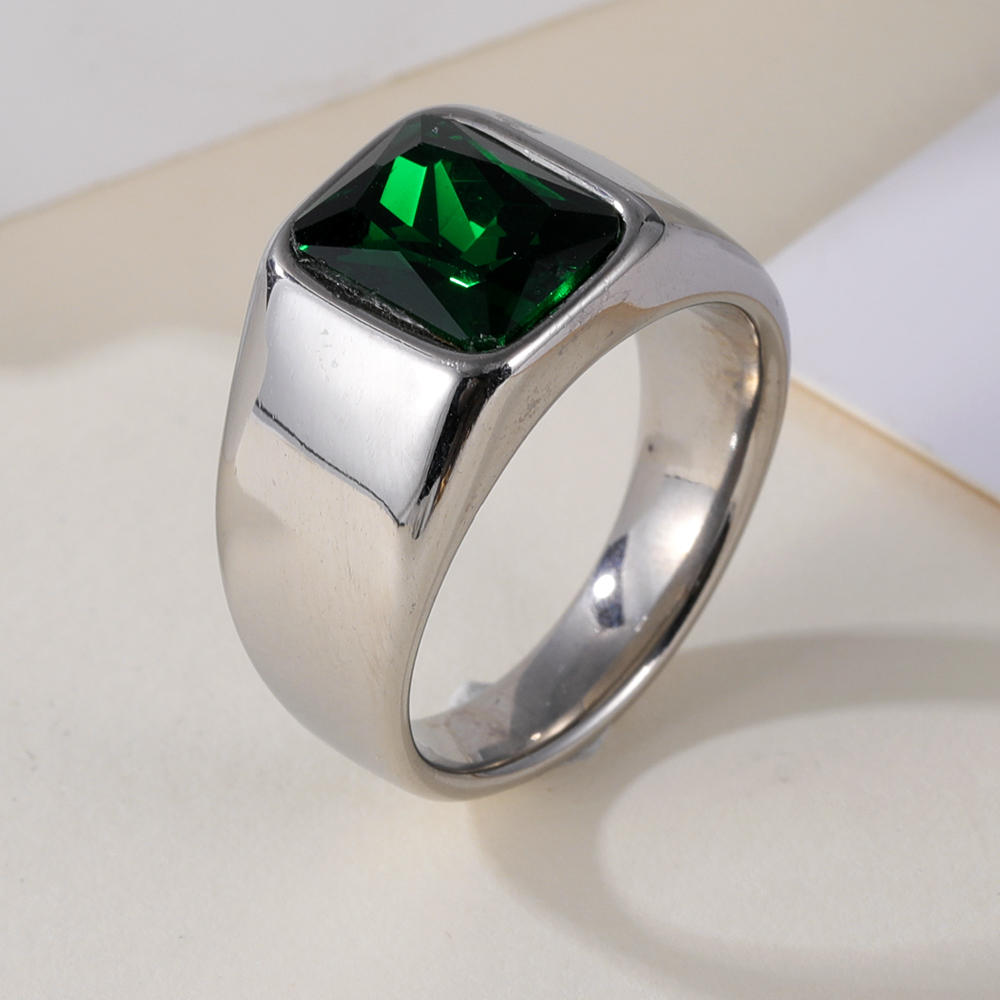 Vintage Black Stainless Steel Gemstone Ring Trendy Statement Ring for Men and Women | B404-JinBaoJewelry