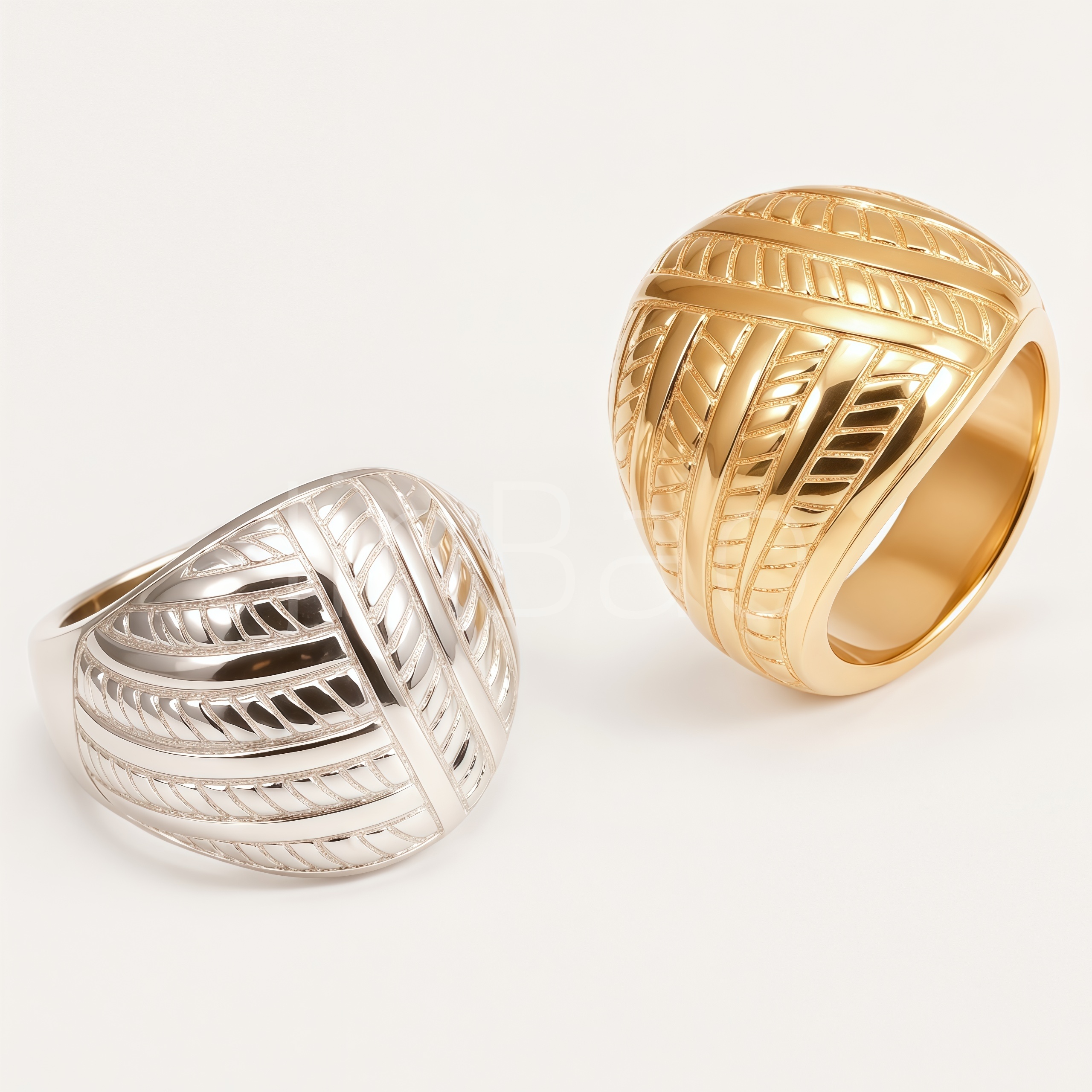 Chunky Chevron Herringbone Engraved Women Ring | E00572