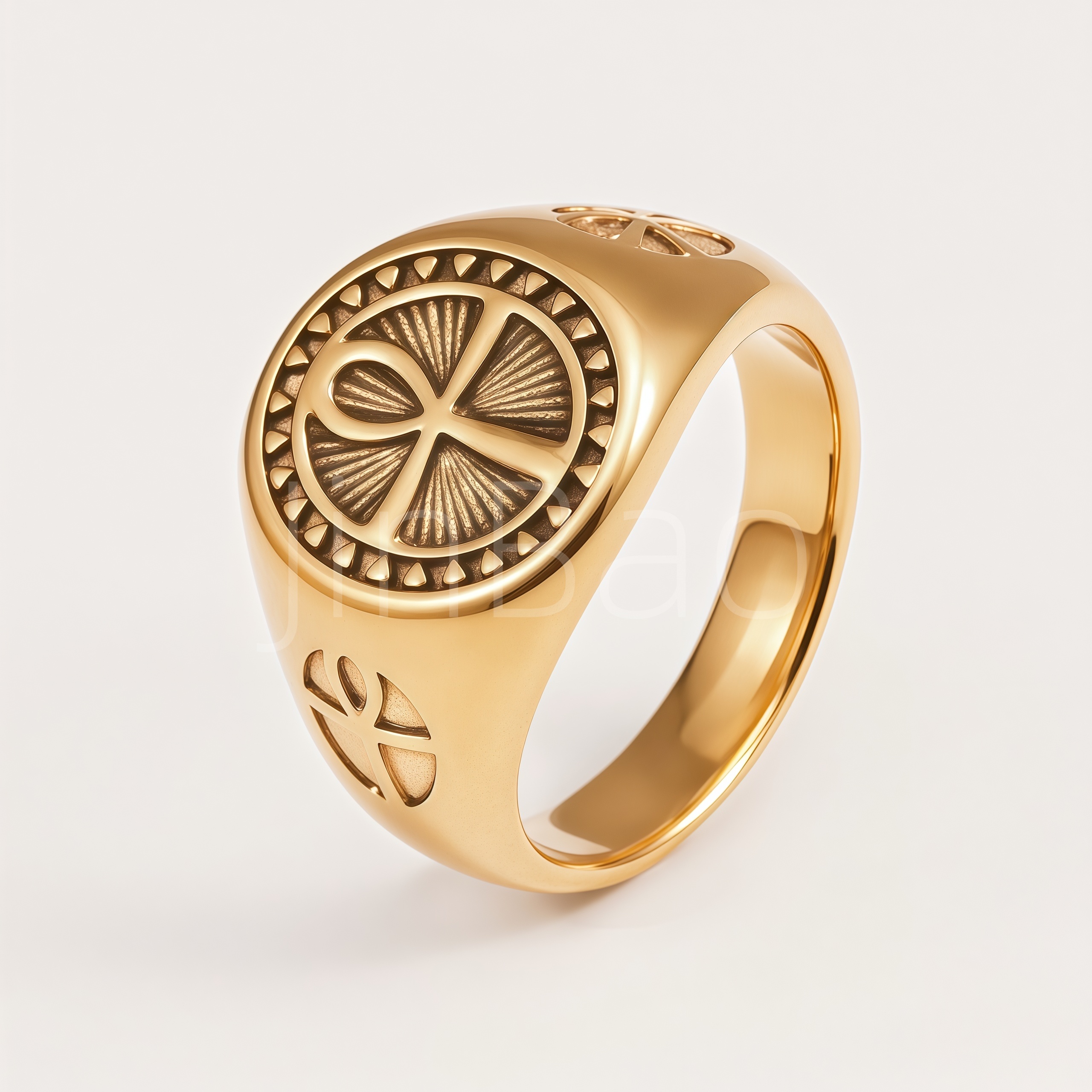 Retro Egyptian Ankh Symbol Round Gold Silver Men Ring | D0500