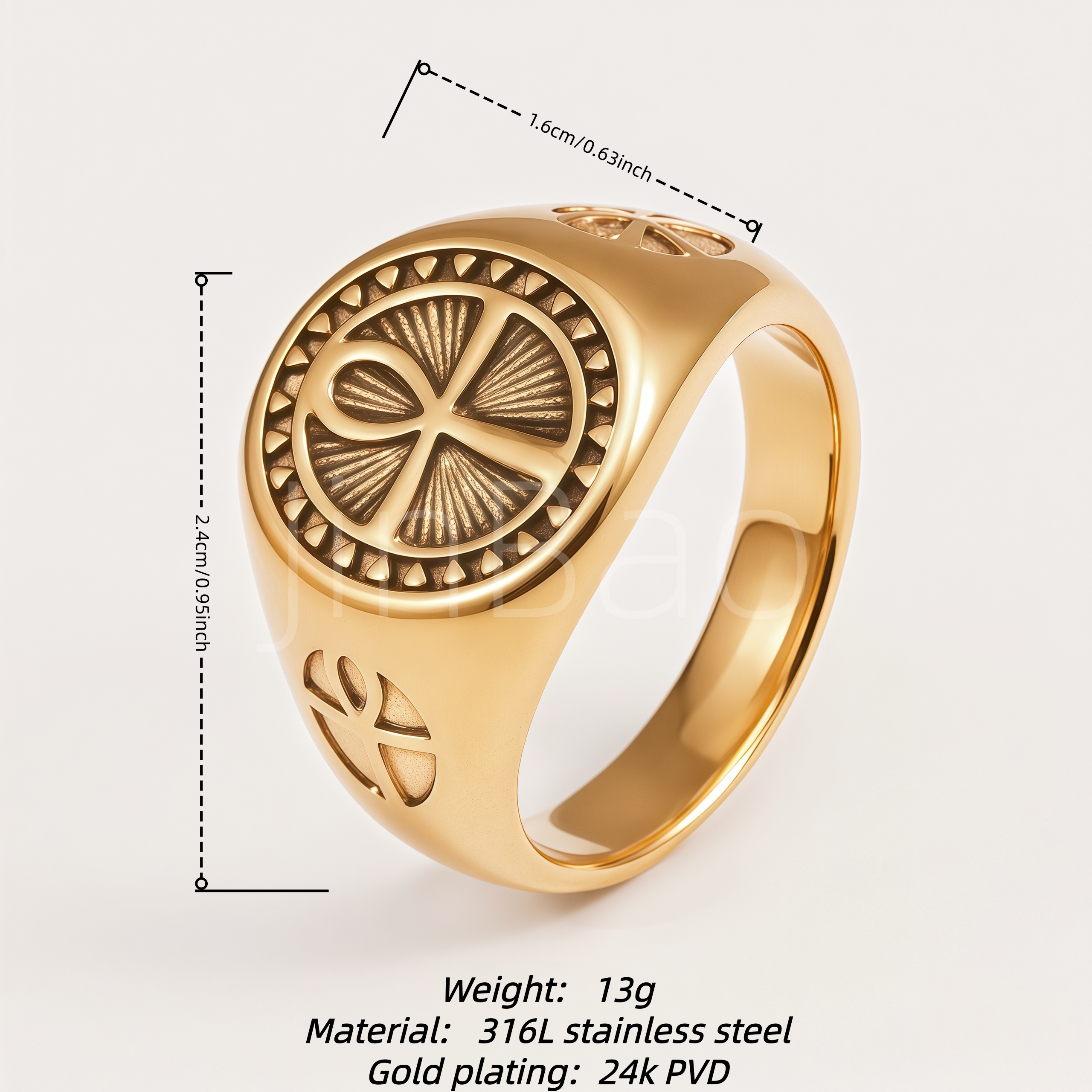 Retro Egyptian Ankh Symbol Round Gold Silver Men Ring | D0500