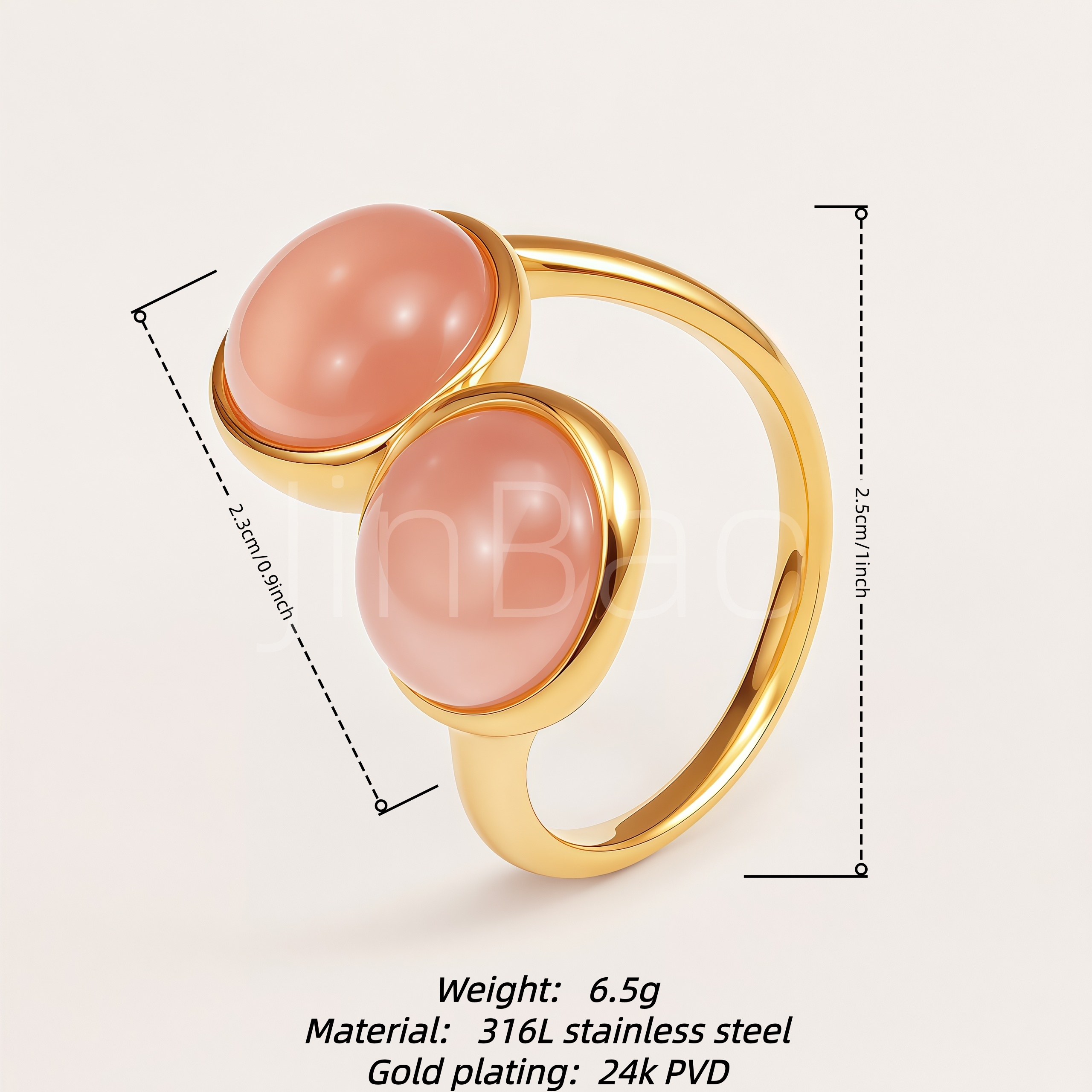 Elegant Dual Ball Cat Eye Gem Stainless Steel Women Finger Ring | E00508