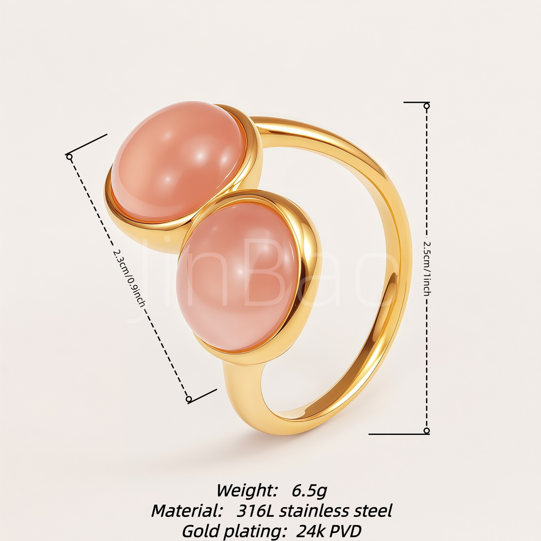 Elegant Dual Ball Cat Eye Gem Stainless Steel Women Finger Ring | E00508