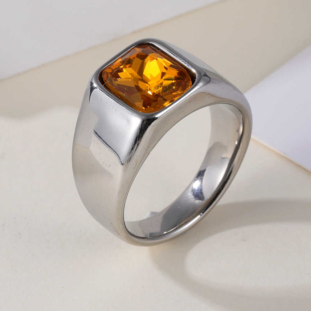 Vintage Black Stainless Steel Gemstone Ring Trendy Statement Ring for Men and Women | B404-JinBaoJewelry