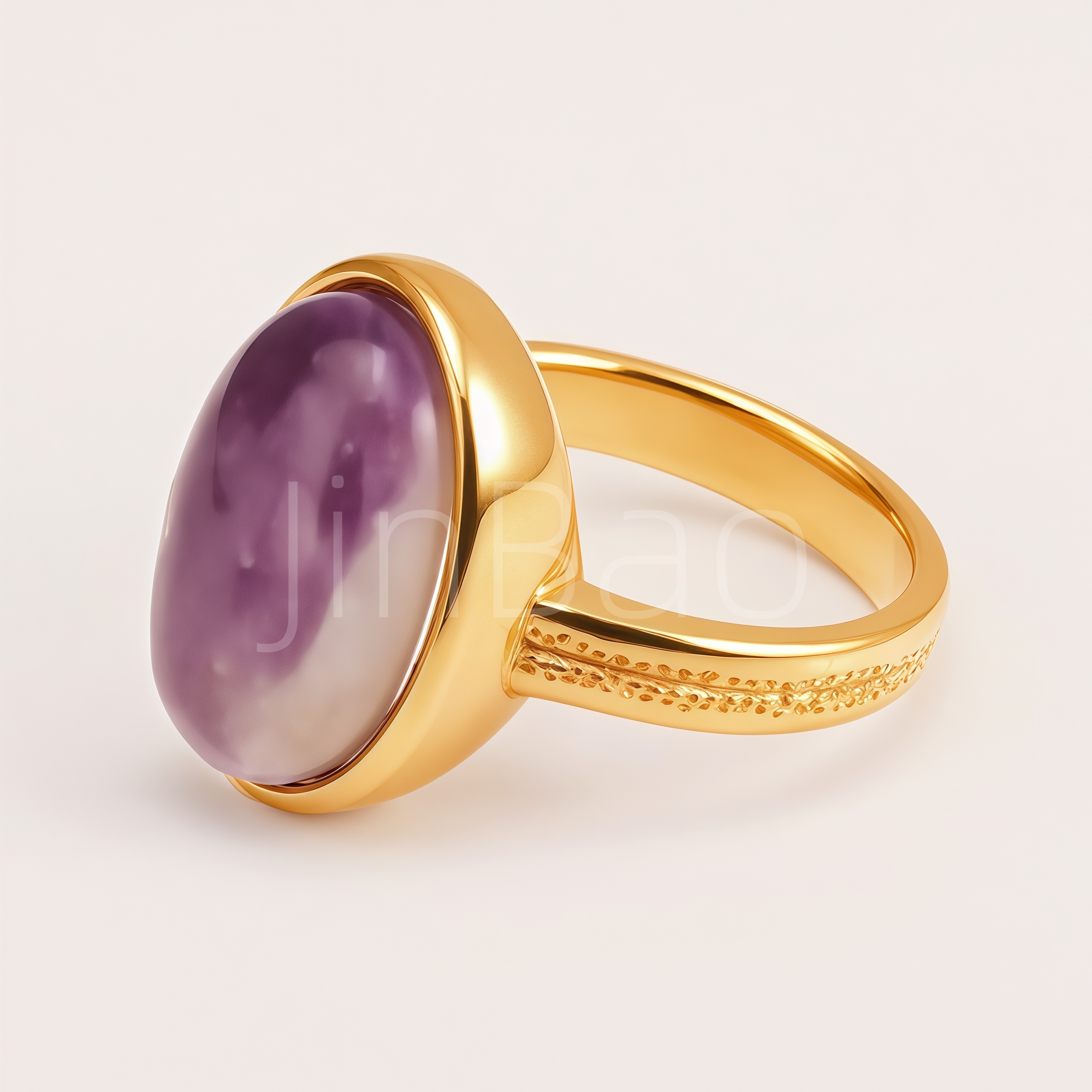 Oval Cabochon Purple Gem Bezel‑Set Women Ring | E00556