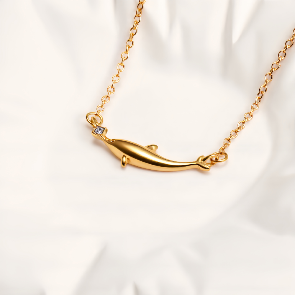 Gold Tone Dolphin Pendant Necklace for Women