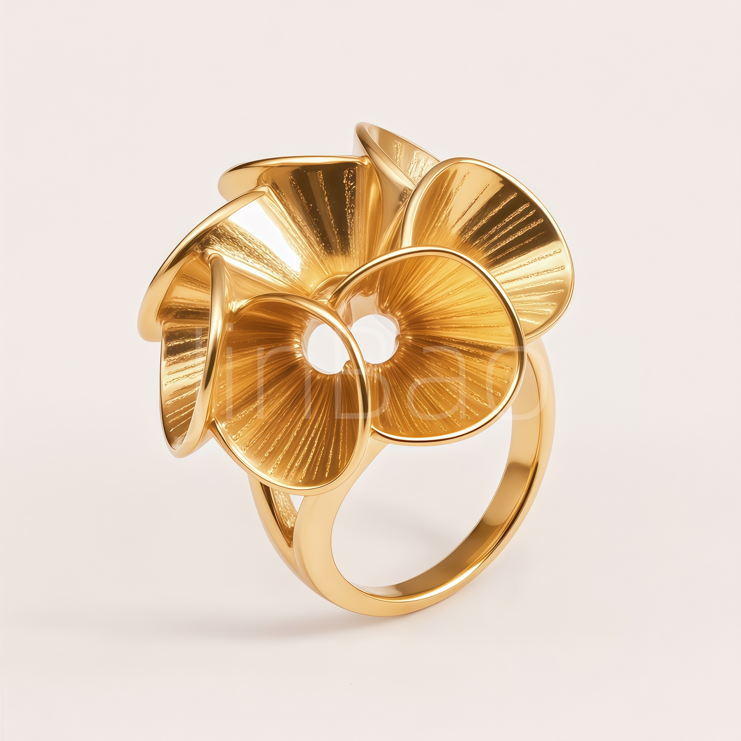 Oversized 3D Floral Glossy Gold Silver Women Finger Ring | E00506