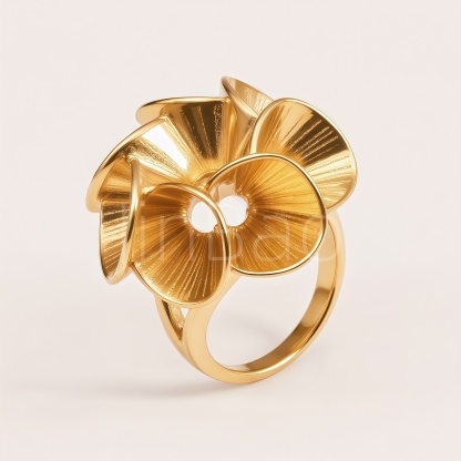 Oversized 3D Floral Glossy Gold Silver Women Finger Ring | E00506