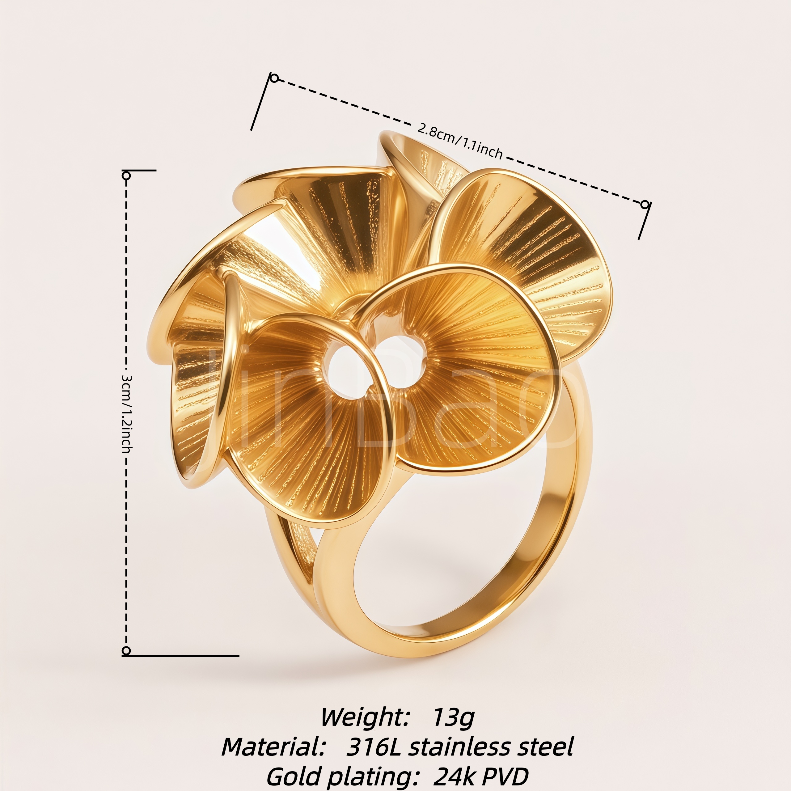 Oversized 3D Floral Glossy Gold Silver Women Finger Ring | E00506