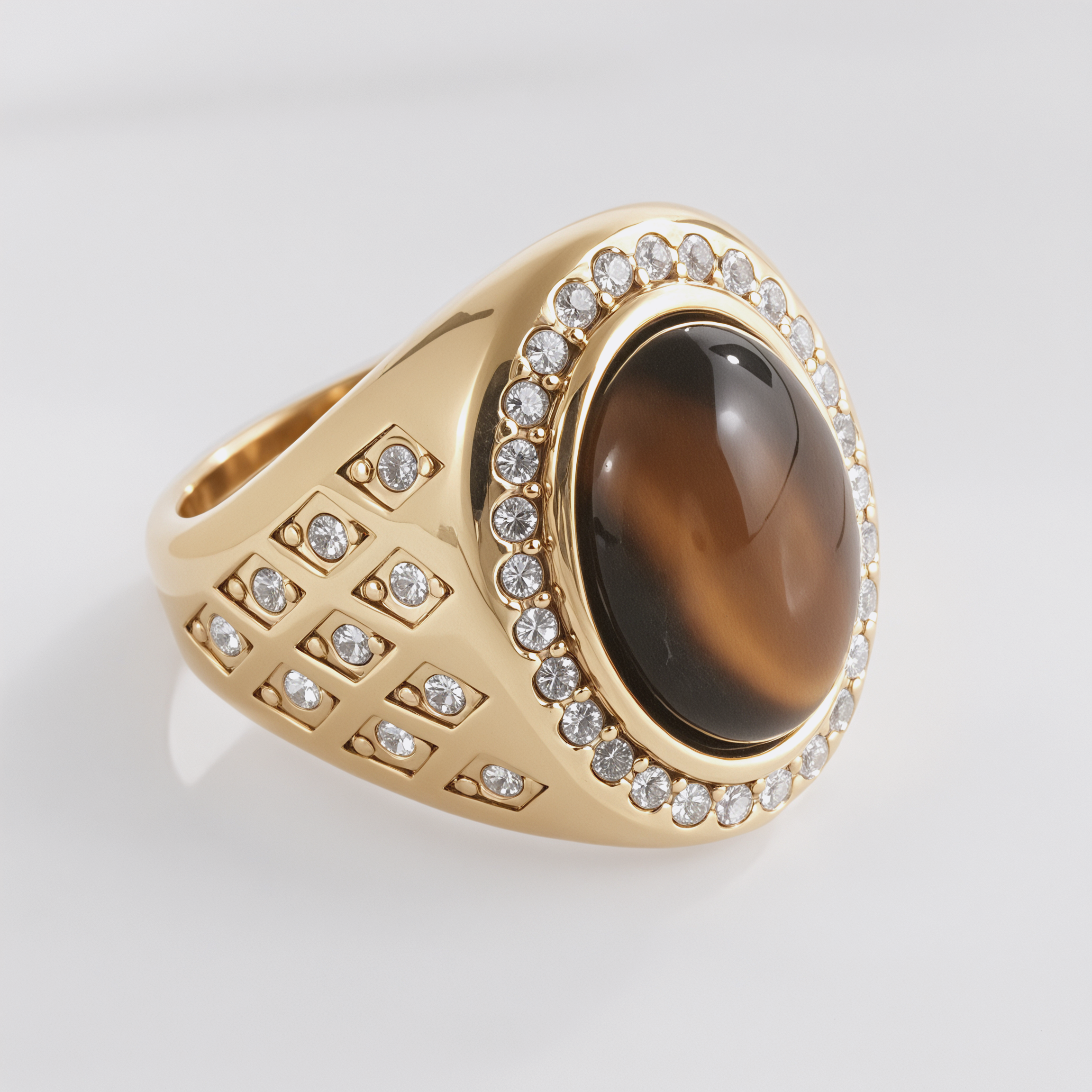 【单款-无货】Luxurious Gold Tiger Eye Stone Inlaid Diamond Stainless Steel Men's Ring | BL869-JinBaoJewerly