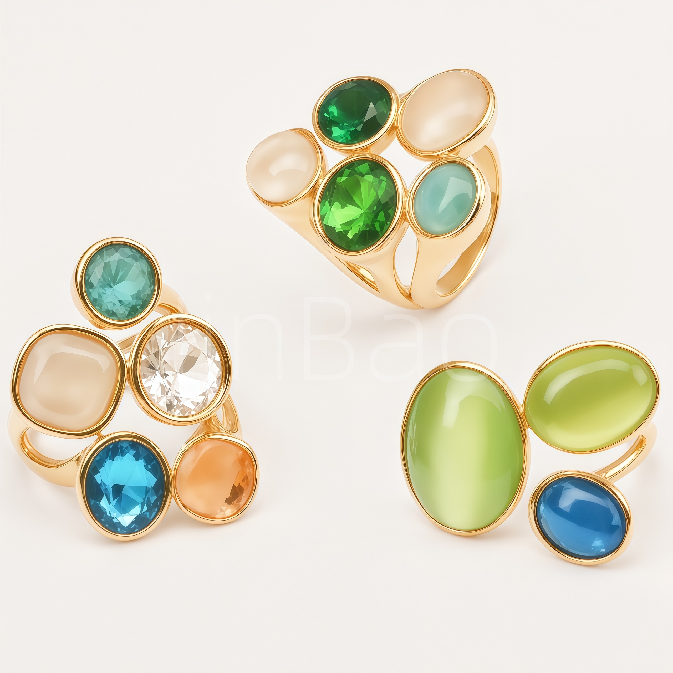 Bezel‑Set Mixed Gemstone Cluster Women Ring