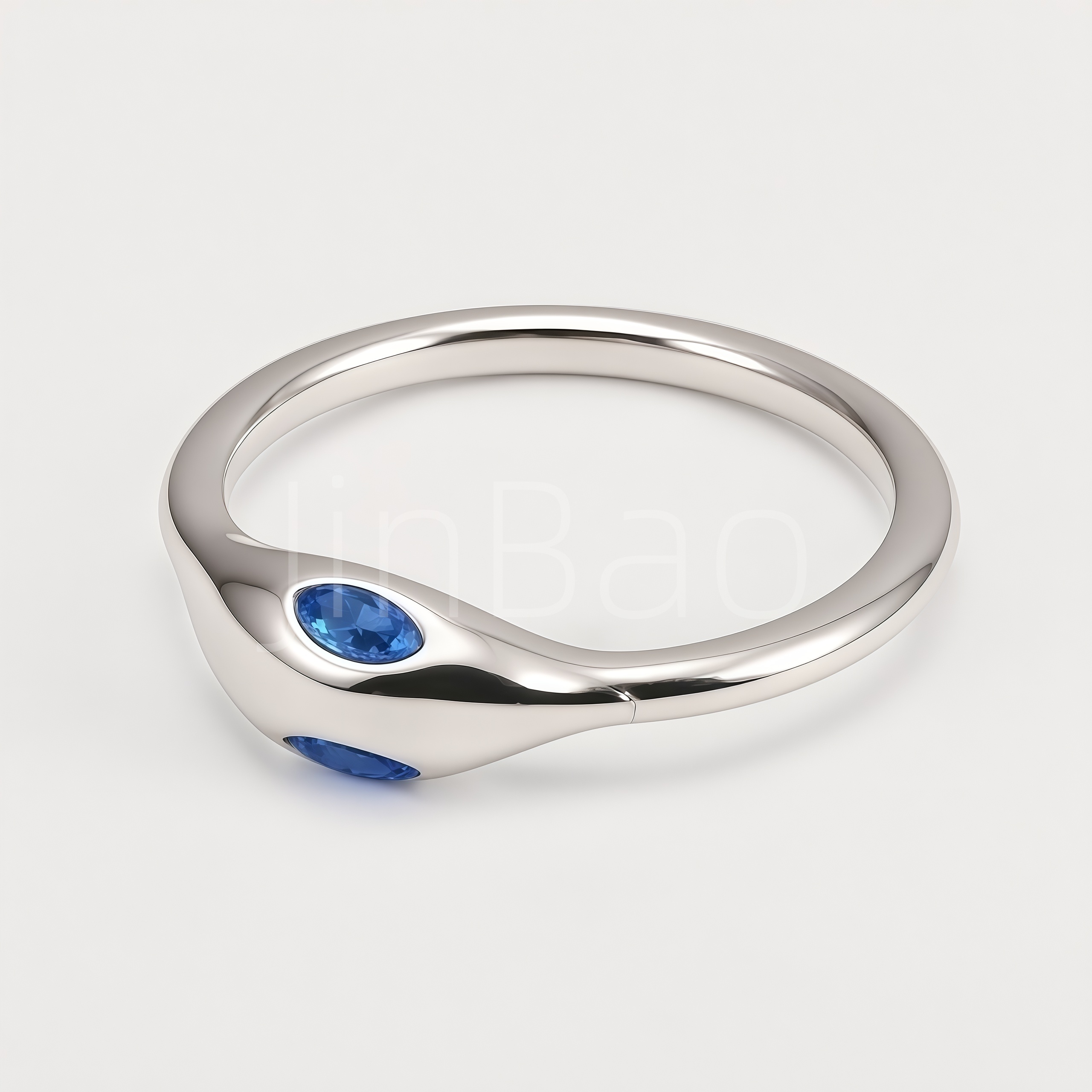 Twin Oval Blue Gem Streamlined Women Ring | E00569