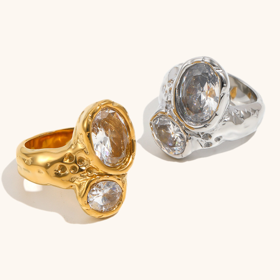 Zircon double-headed ring plated with 18K gold stainless steel ring