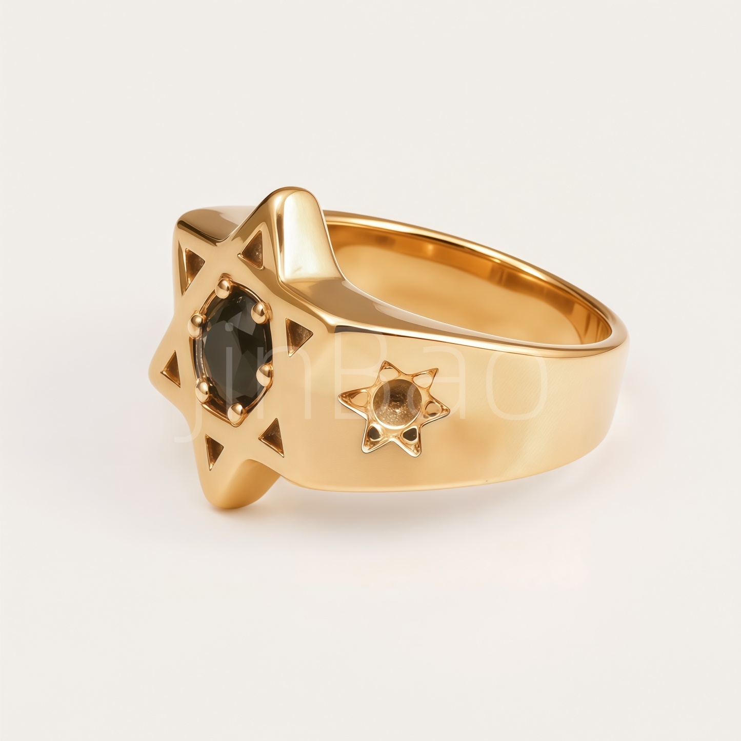 Hexagram Star Black Zircon Men Square Signet Ring | B179