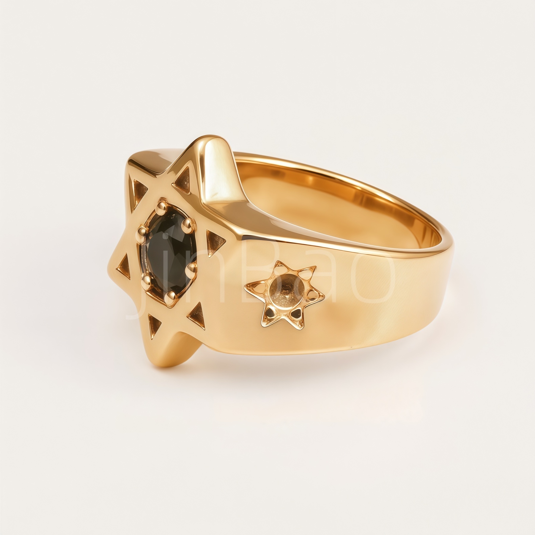 Hexagram Star Black Zircon Men Square Signet Ring | B179