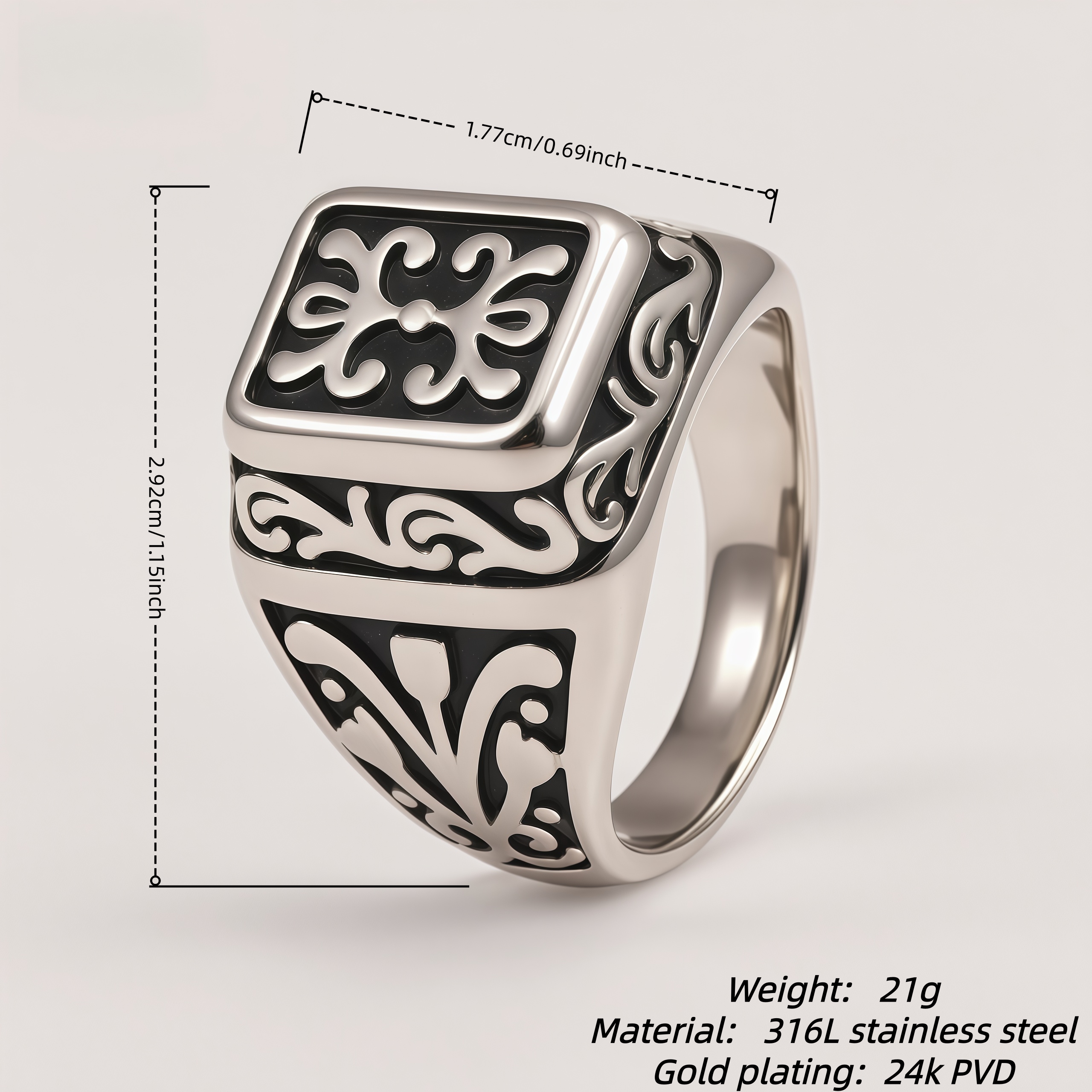 Men's Gothic Floral Pattern Statement Ring | DZ1632