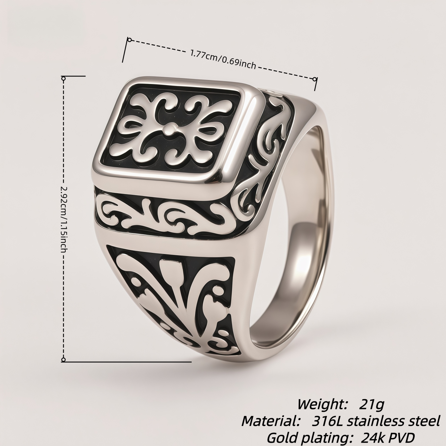 Men's Gothic Floral Pattern Statement Ring | DZ1632
