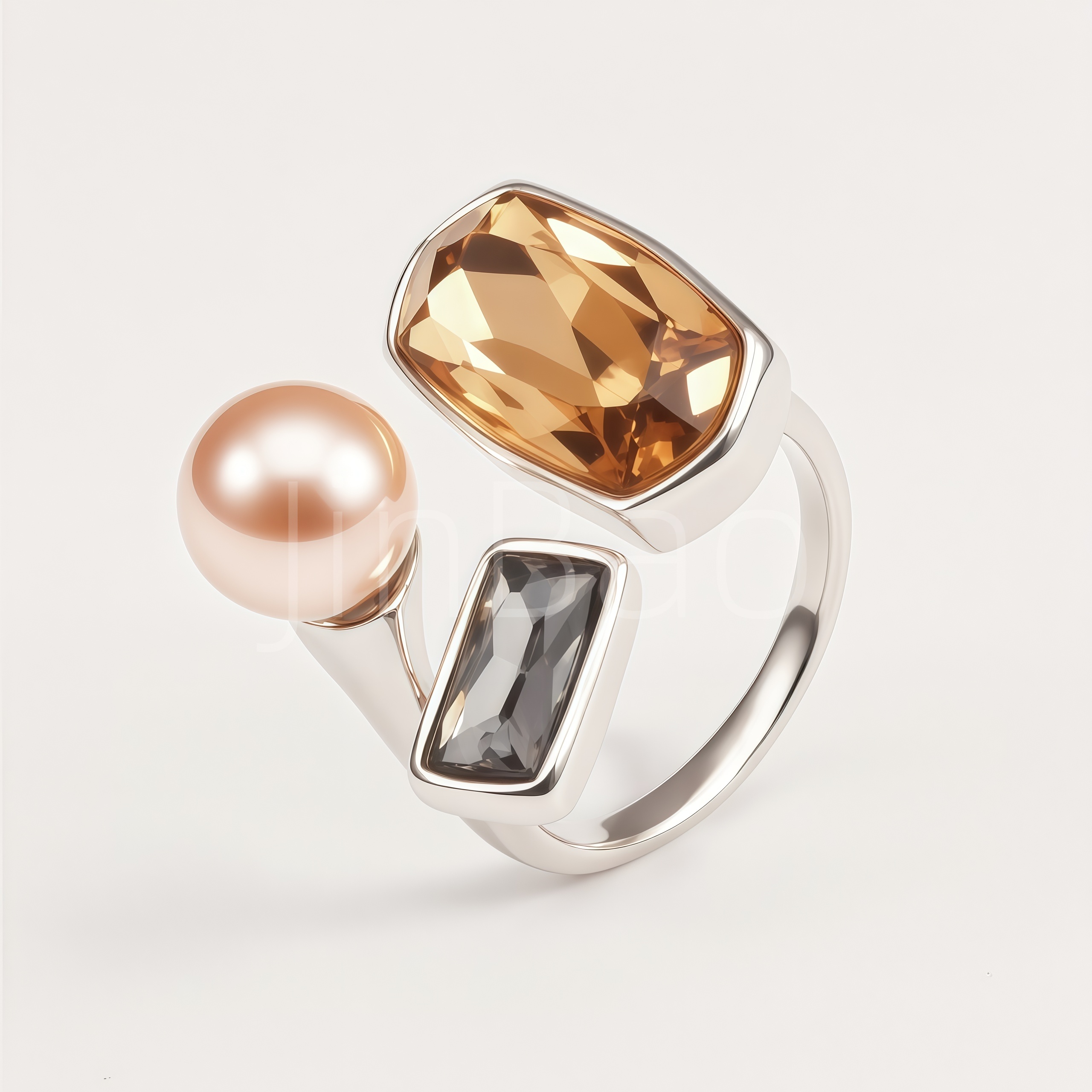 Luxury Multi-color Gem Pearl Stainless Steel Women Finger Ring