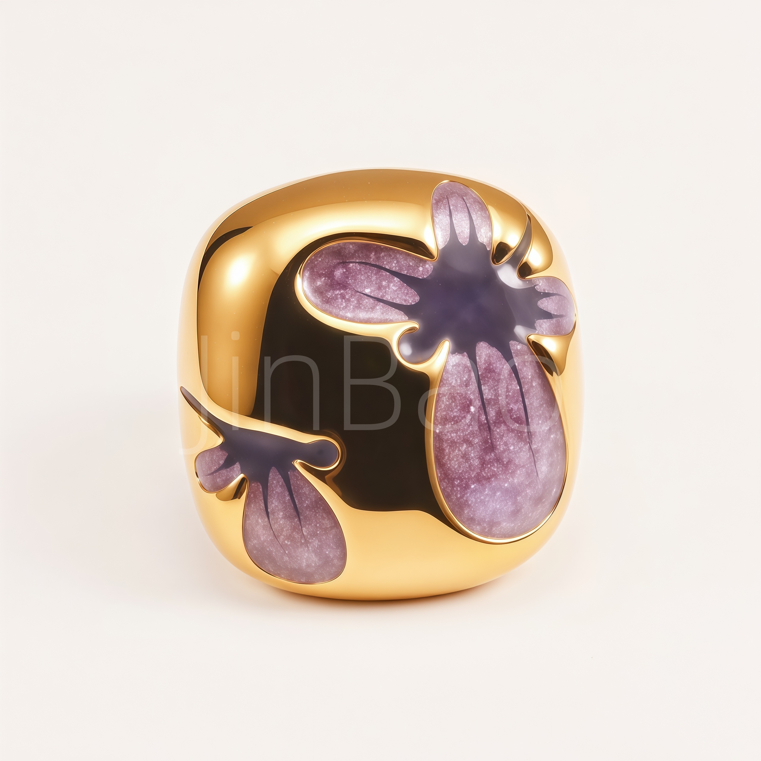 Purple Glitter Enamel Butterfly Chunky Dome Women's Ring | E00534