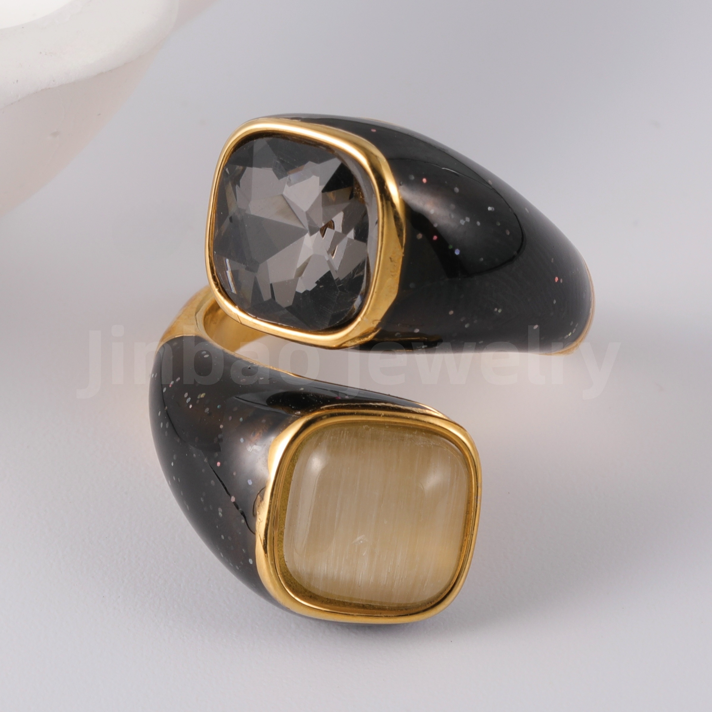 24K Gold-Plated Stainless Steel Square Gemstone Minimalist Luxury Women’s Ring-JinBaoJewerly