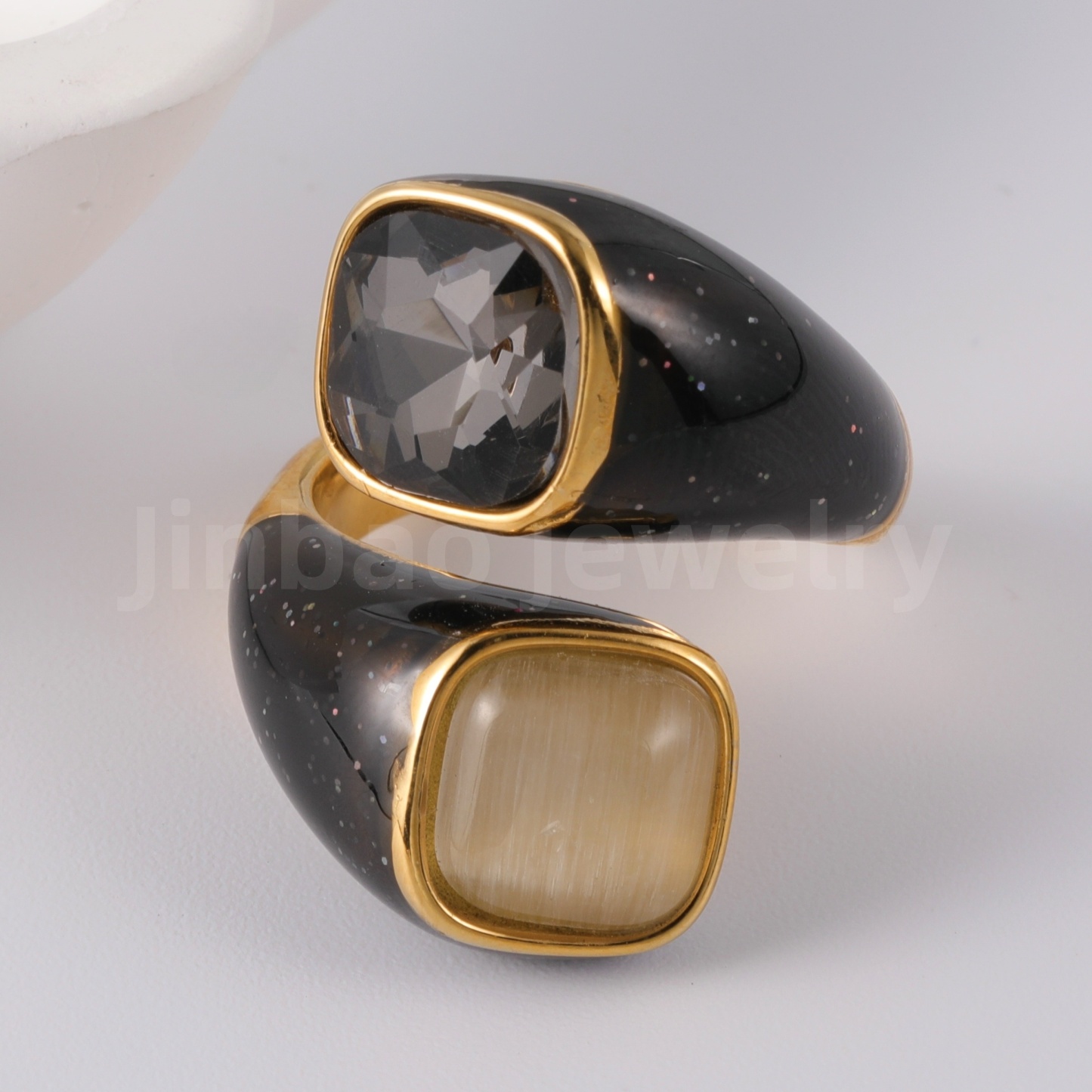 24K Gold-Plated Stainless Steel Square Gemstone Minimalist Luxury Women’s Ring-JinBaoJewerly