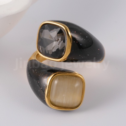 24K Gold-Plated Stainless Steel Square Gemstone Minimalist Luxury Women’s Ring-JinBaoJewerly
